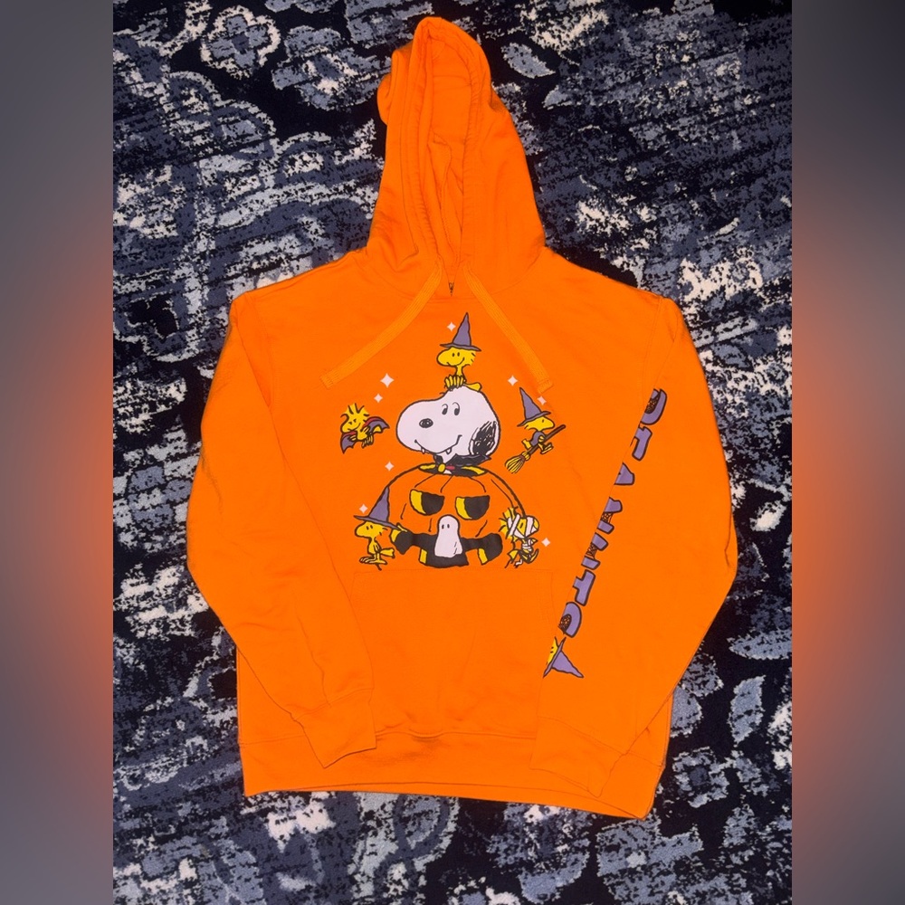 TEEN Peanuts Orange Hoodie with Snoopy and Woodstock